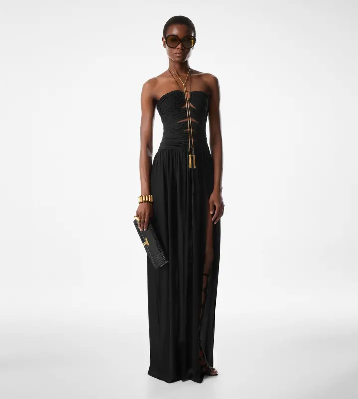 EVENING DRESS WITH DRAWSTRINGS AND CUT OUT DETAILS BLACK online
